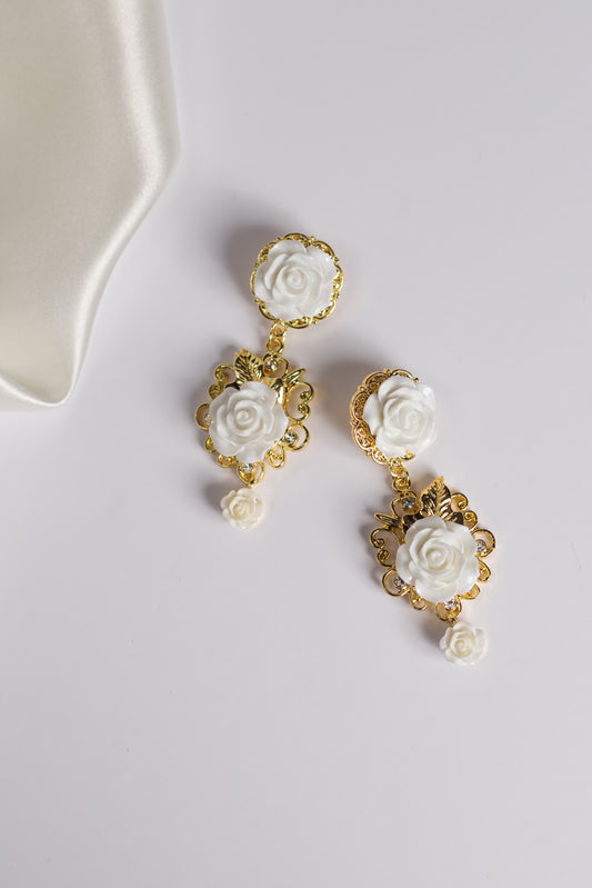 Remmy White Rose Bud Earrings