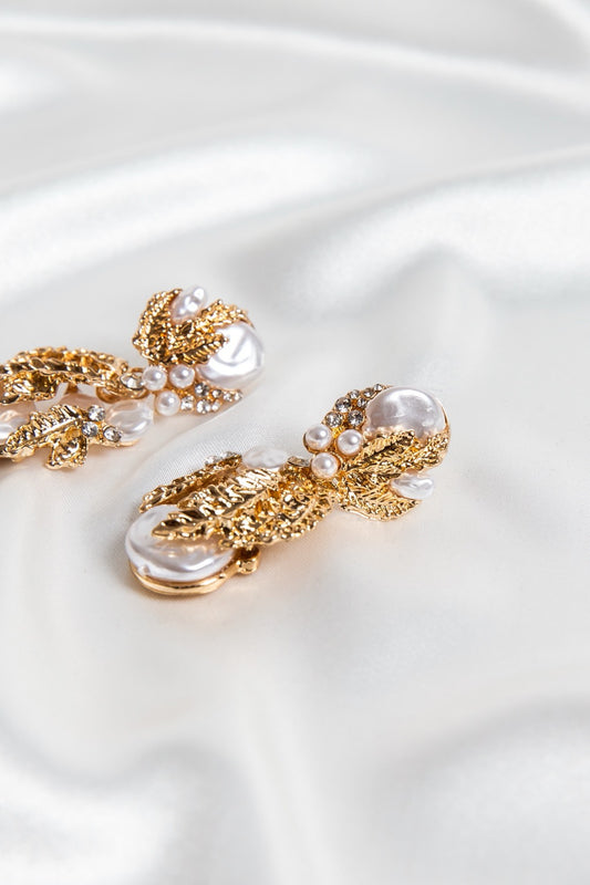 Harlow Vintage Gold Pearl Drop Earrings