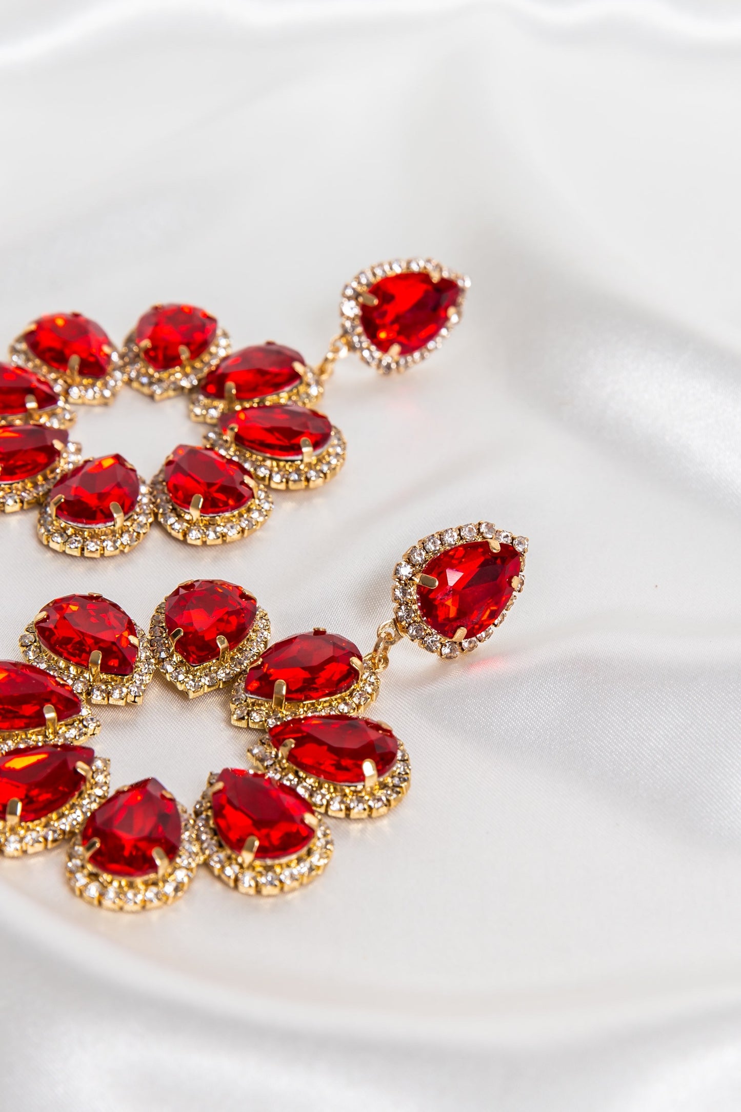 Ruby Red Flower Oversized Halo Earrings