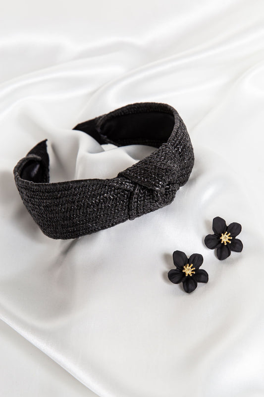 Raffia Daisy Headband Set in Black