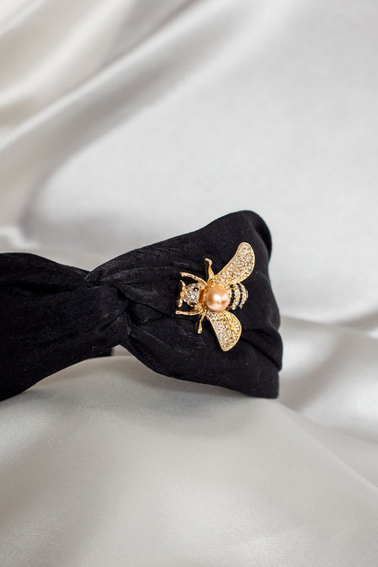 Black Satin Bee Headband