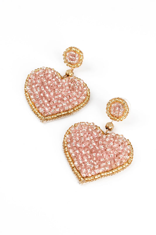 Pink & Gold Heart Drop Braded Earrings - Galentines Collection X