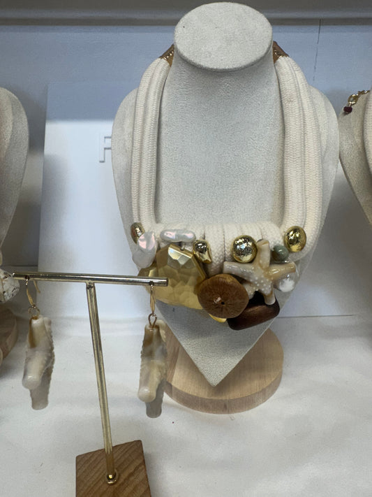 Island 🏝️ - Girl Ocean Love Rope Necklace & Starfish Earrings Set in Light Sand