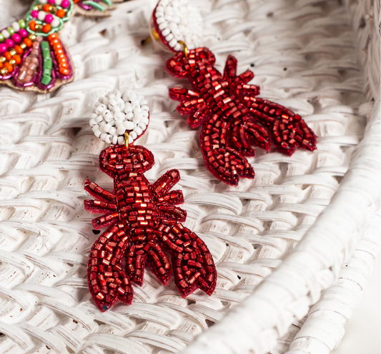 Beaded Metallic Lobster Earrings