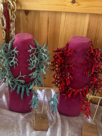 Coral Embrace Necklace & Earring  Set