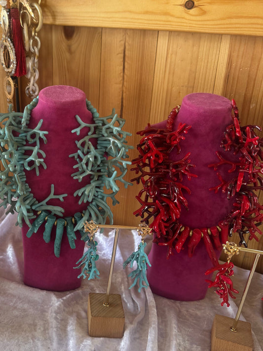 Coral Embrace Necklace & Earring  Set