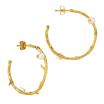 Branch Gold & Pearl Hoop Earrings - Vienna Collection