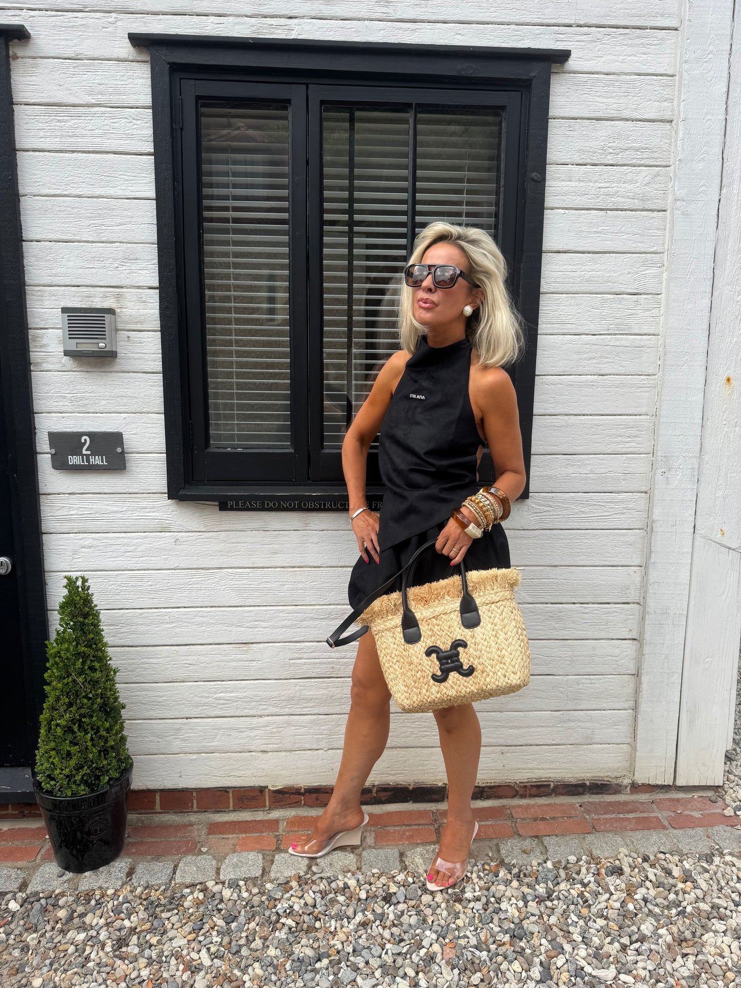 Cici Raffia Mini Tote Bags In Black or Tan Logo