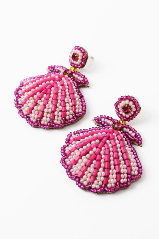 Sophie Beaded Shimmer Shell Drop Earrings In Pink