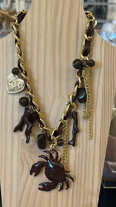 Island 🏝️ Girl - Ribbon Charm Necklace In Brown