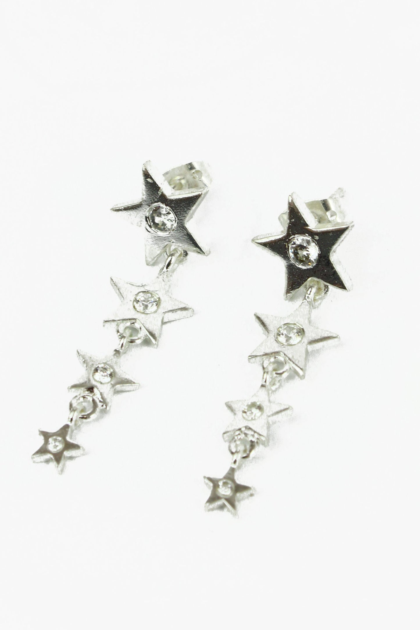 SILVER AND CZ STAR DROP EARRINGS