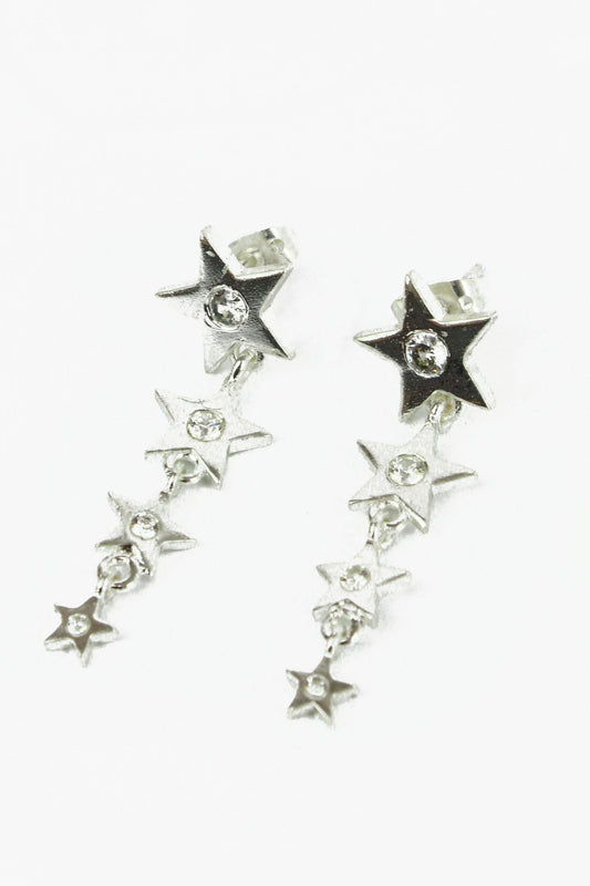 SILVER AND CZ STAR DROP EARRINGS