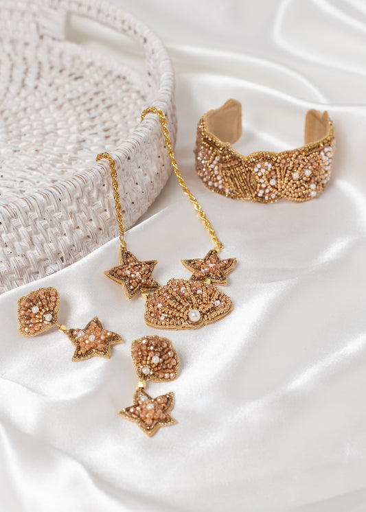Deco Beaded Shell & Earring Set