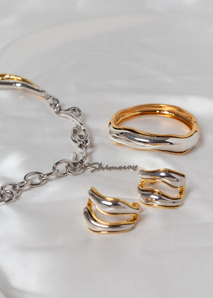 Shimeray Mixed Metal Choker, Bangle & Hoop Earring Set