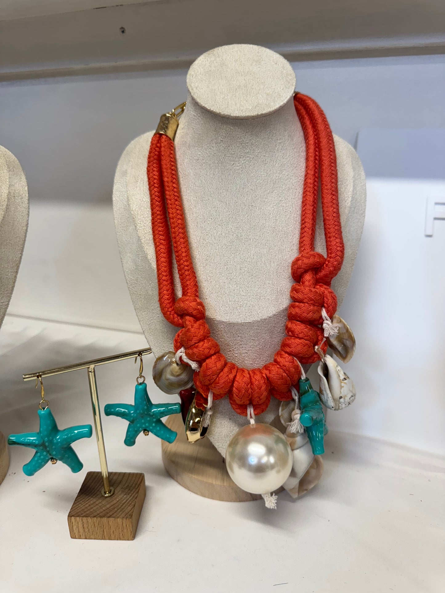 Island 🏝️ Girl Shell & Pearl Rope & Starfish Earrings Set Orange