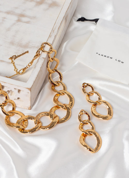 Shimeray Gold Chain Choker & Chain Drop Earring Set