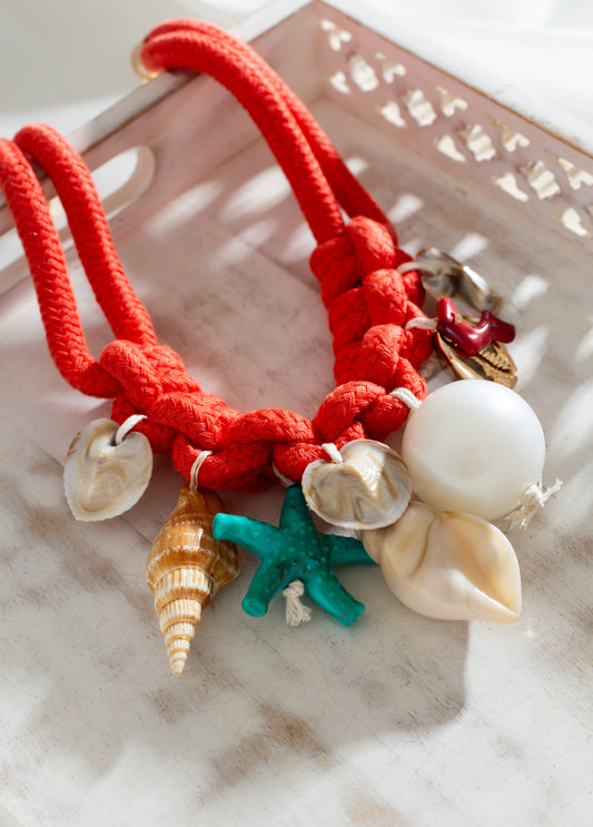 Island 🏝️ Girl Shell & Pearl Rope & Starfish Earrings Set Orange