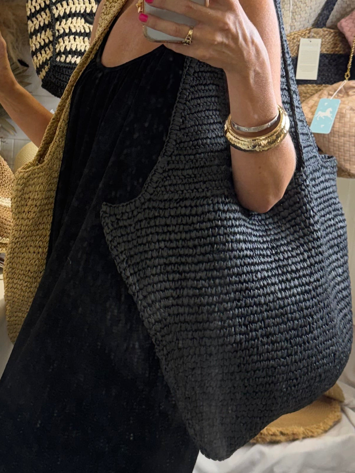 Amante Oversized Tote Bags In Sand & Black