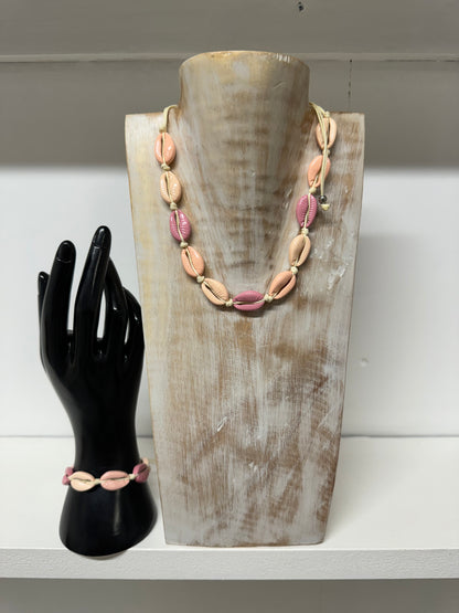 Pink & Neutral Shell Choker & Bracelet Set