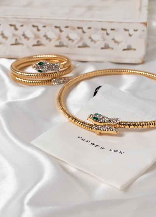 Entwined Serpent Collar & Bracelet Sets In Gold & Silver