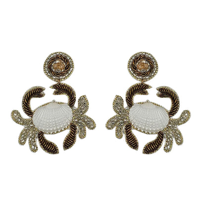 Bronze Embroidered Shell Crab Earrings