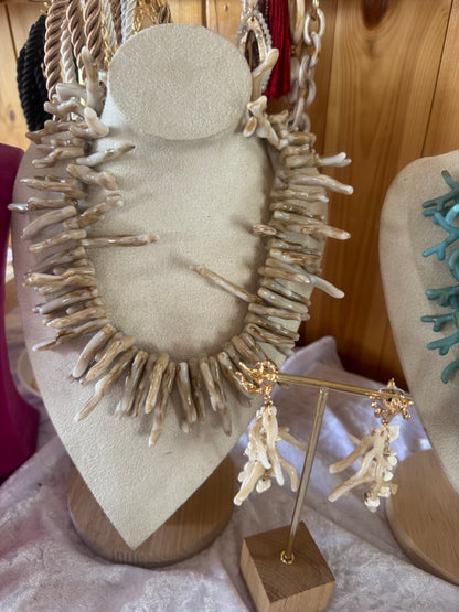Natural Coral Embrace Necklace & Earring Set