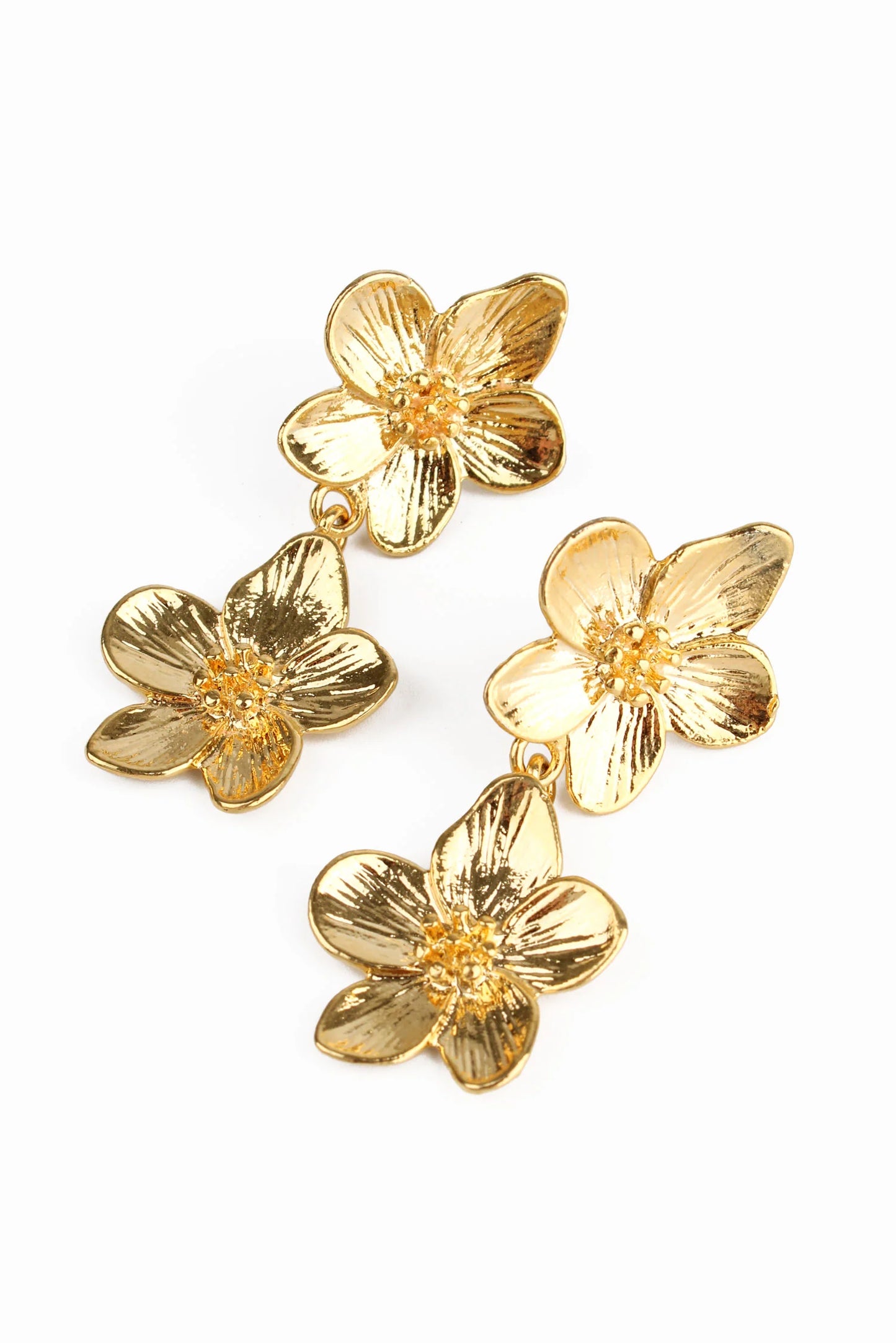 Double Drop Gold Flower Earrings