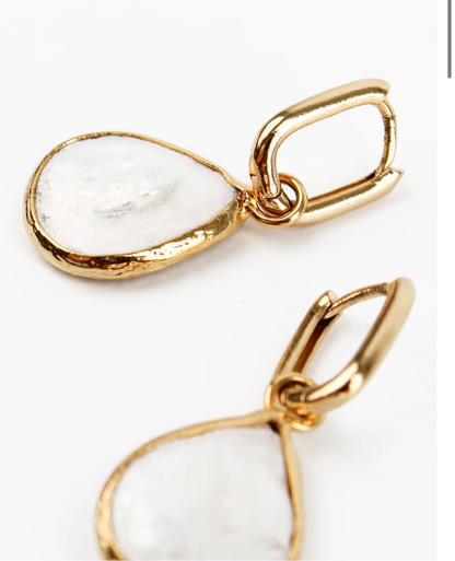 Pearl Teardrop On Rectangular Hoop Earrings