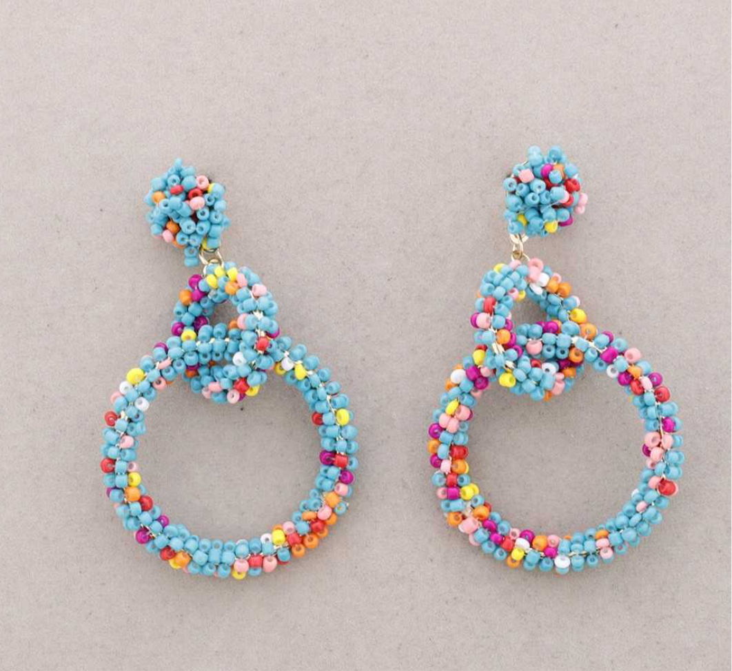 Beaded Double Drop Round Hooped Earrings