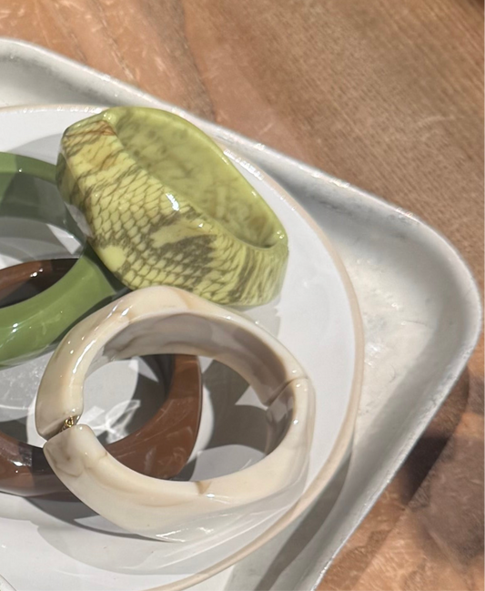 Resin Hinged Cuffs In Cream or Pistachio Green Snake Print