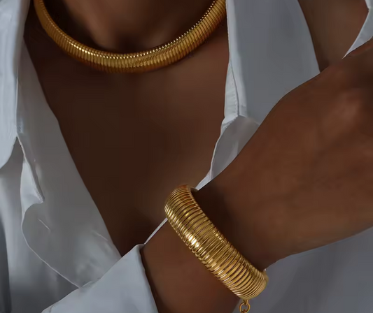 Luxe Gold Twisted Bracelet & Necklace Set