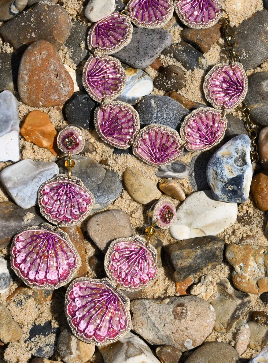 PINK DOUBLE DROP SHELL EARRINGS