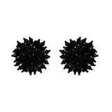 Black Glass Bead Flower Cluster Stud Earrings