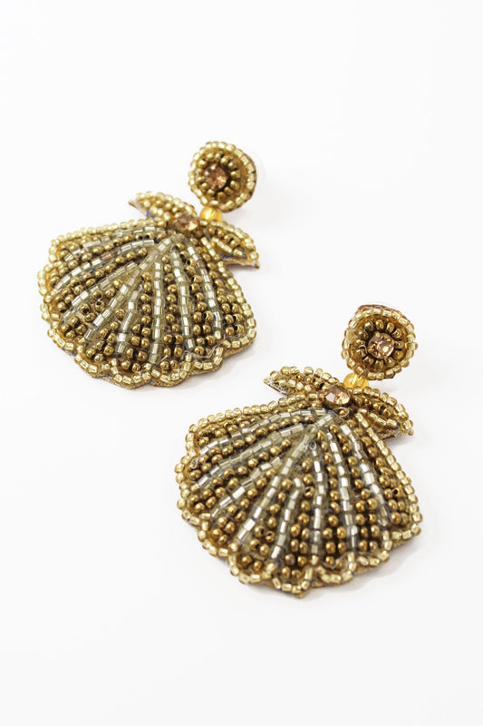 Sophie Beaded Shimmer Shell Drop Earrings In Gold