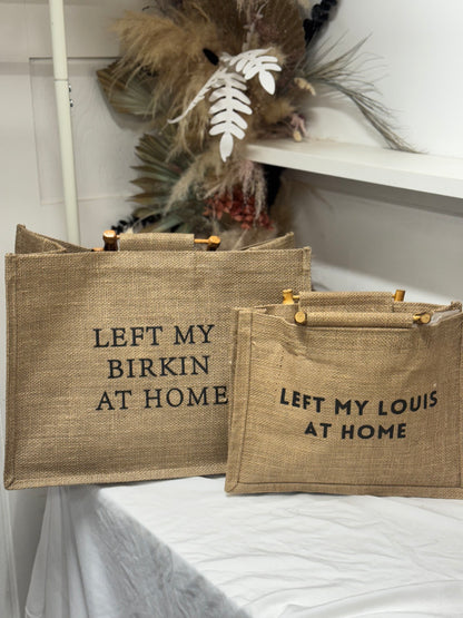 Left My Birkin At Home Canvas Tote Bag with Bamboo Handles