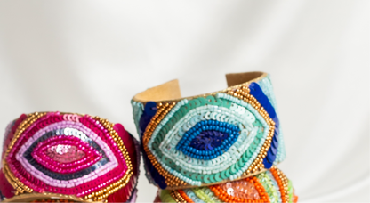 Lucky Eye Sequin & Beaded Cuffs