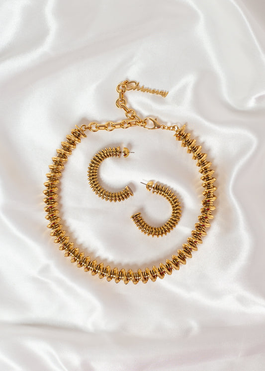 Shimeray Gold Spiral Choker & Hoop Earring Set