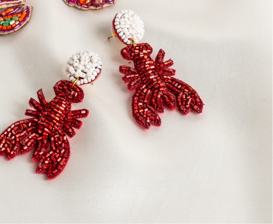 Luxury Red Glitter Beaded Lobster Earrings