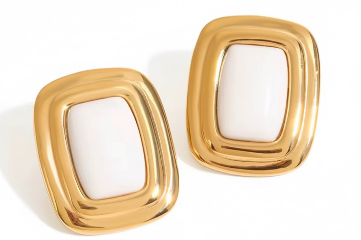 Bevelled Aura Earrings in White