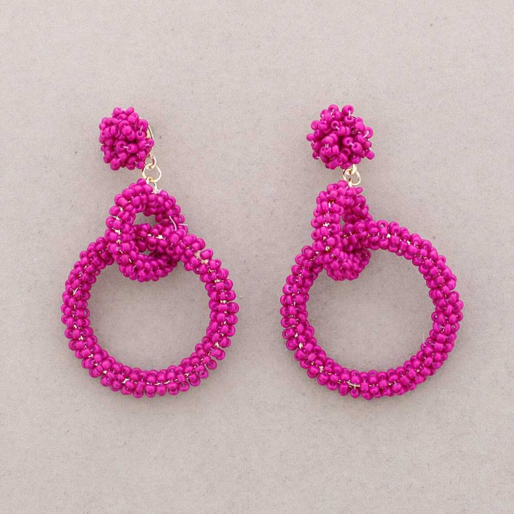 Beaded Double Drop Round Hooped Earrings