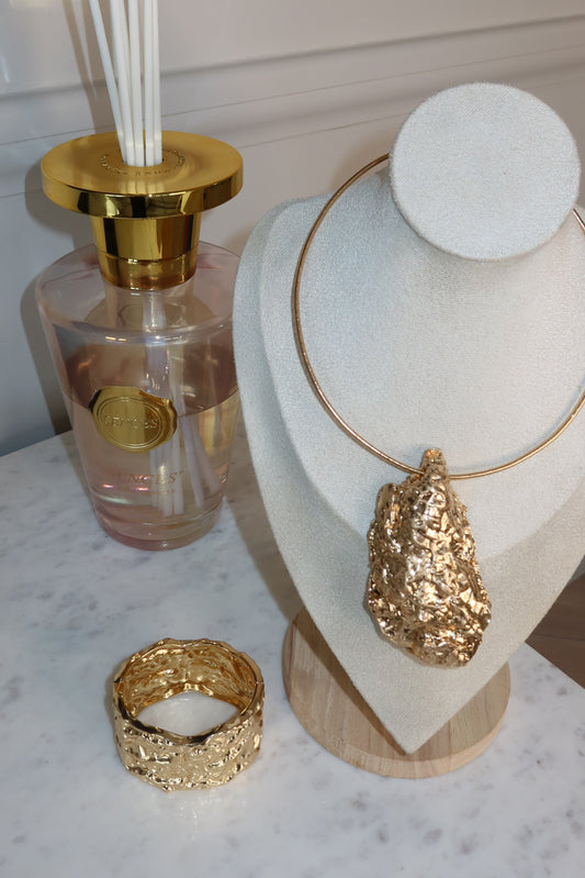 Hammered Gold Luxe Oyster Choker - Reversible
