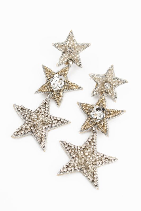 Triple Star Beaded Drop Earrings In 3 Colours