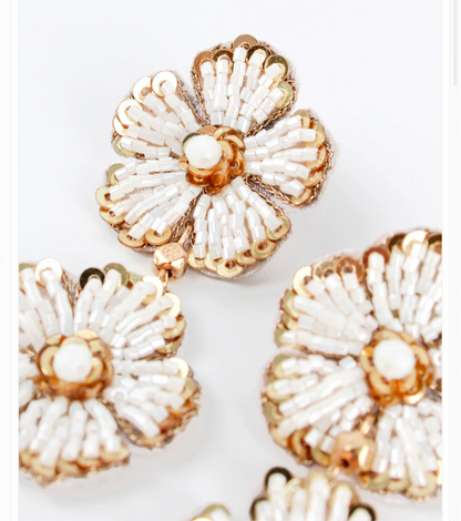 Pearl & Gold Flower Double Drop Earrings