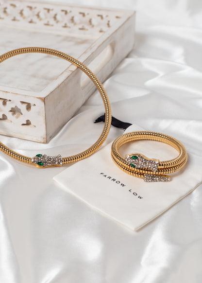 Entwined Serpent Collar & Bracelet Sets In Gold & Silver