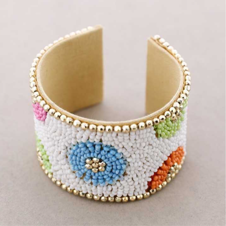 Erin’s Flower Power White Beaded Cuff