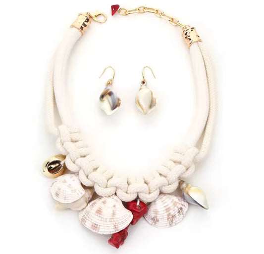 Island 🏝️ Girl Shell Rope & Conch Earrings Set in Light Sand