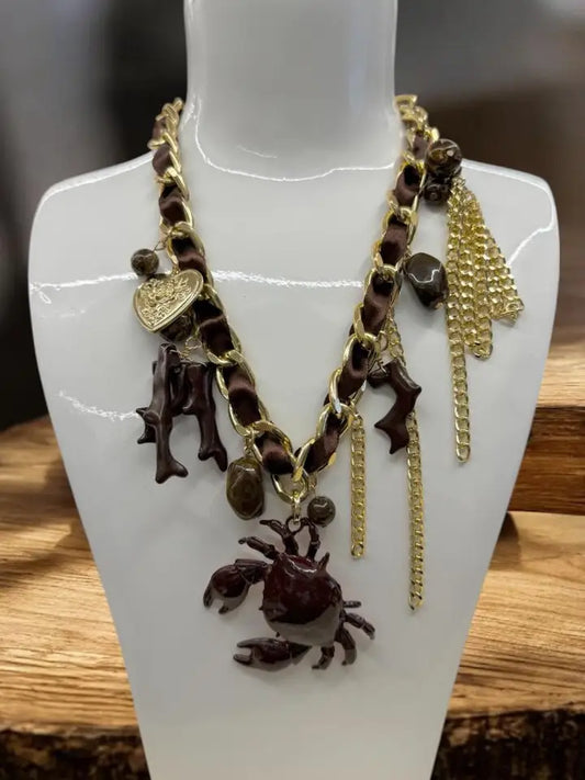 Island 🏝️ Girl - Ribbon Charm Necklace In Brown