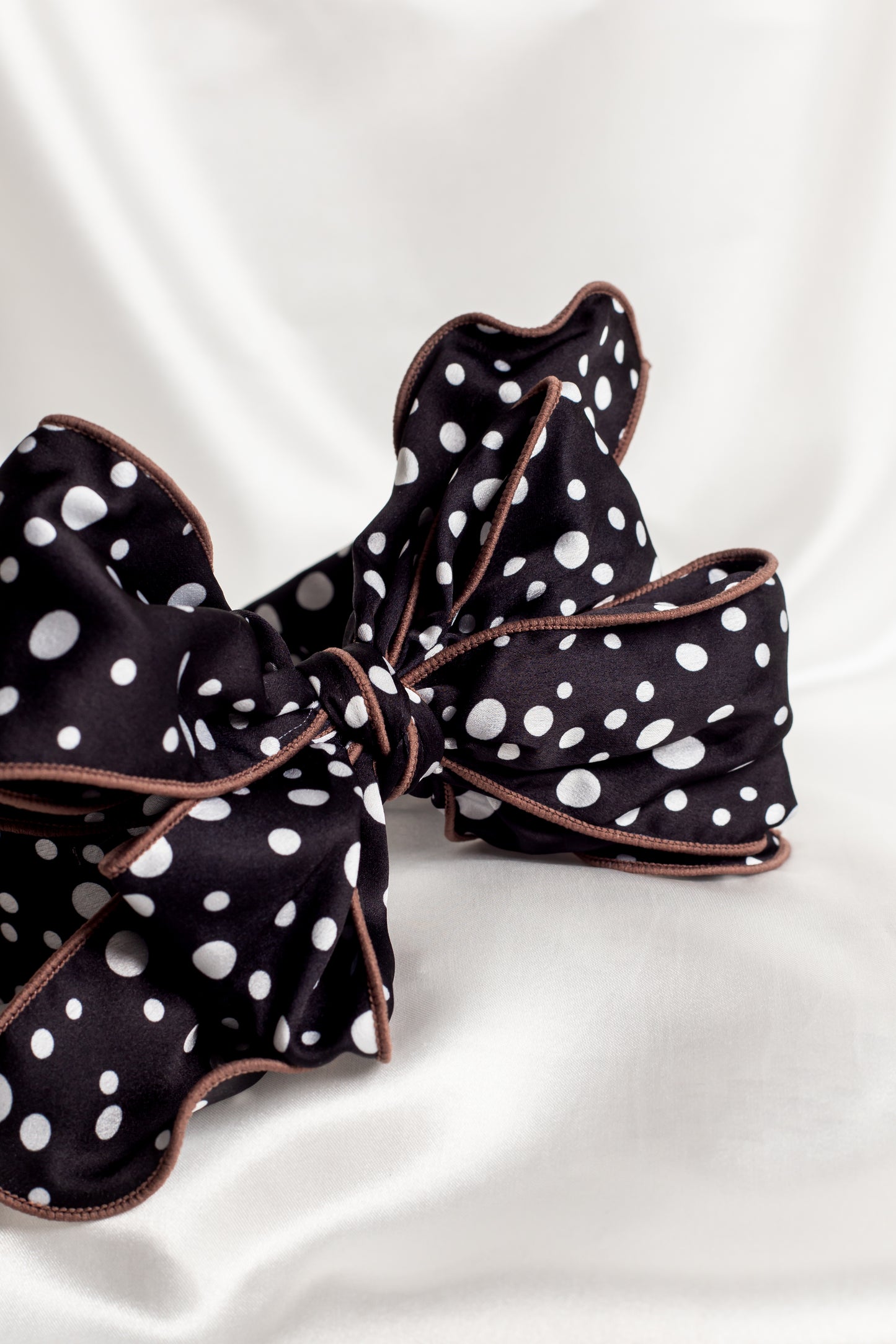 Beau Wired Bow Headband Black With White Spots