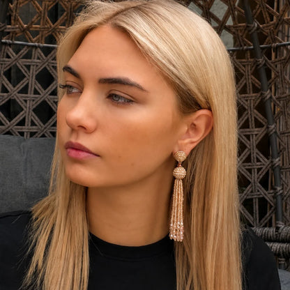 Opaque Peach Crystal Tassel Earrings