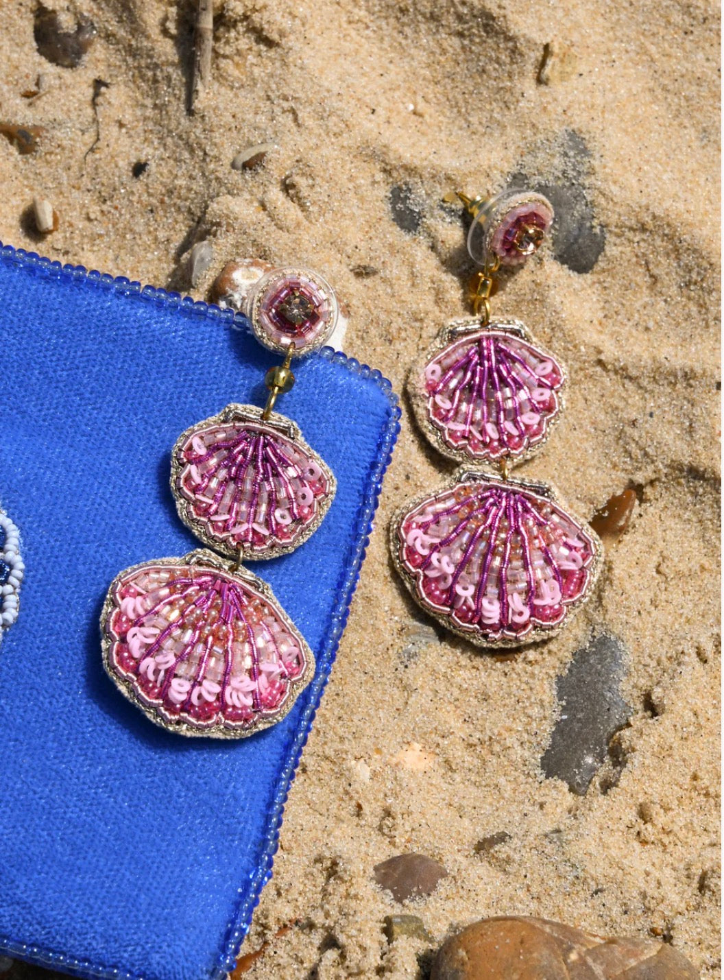 PINK DOUBLE DROP SHELL EARRINGS